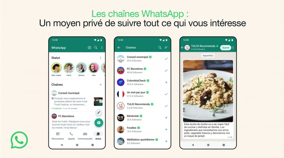 WhatsApp s'inspire de Telegram et lance ses propres chaînes de communication