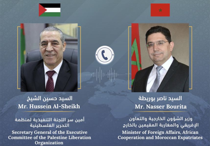 Nasser Bourita s’entretient avec le SG du comité exécutif de l’OLP, Hussein Al-Sheikh 