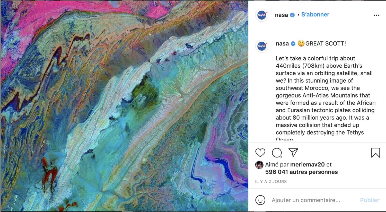 منشور "ناسا" على صفحتها بانستغرام
