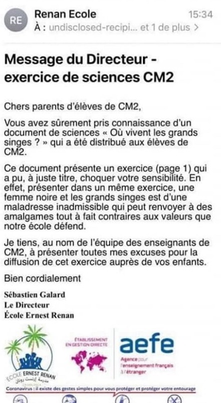 Les excuses du directeur de l'école.